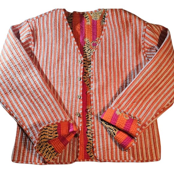 Artisan-made quilted Tiger jacket, reversible, 100 % cotton, ships from USA, - Picture 8 of 15